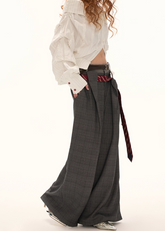 Double-Waist Plaid Trousers